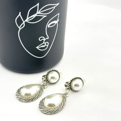 Cercei clips lungi cu perle