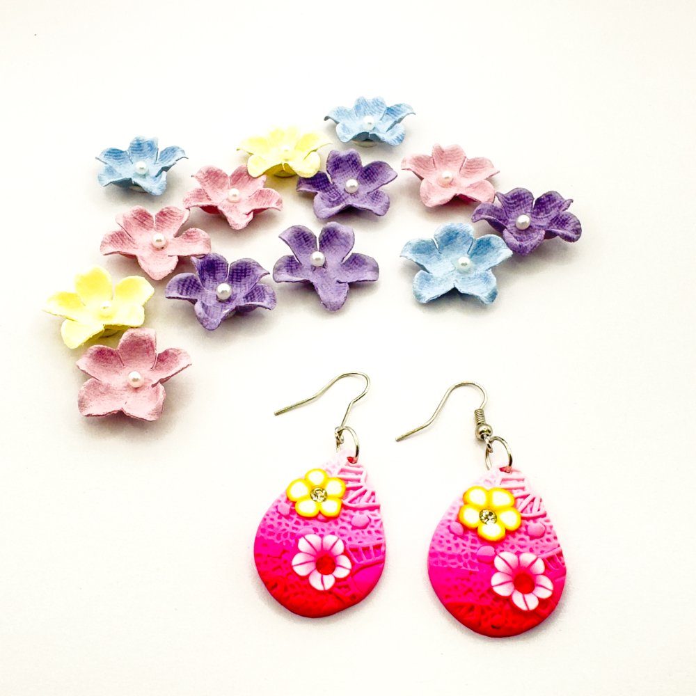 Cercei fimo cu flori colorate Cercei fimo cu flori colorate