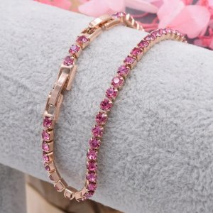 Bratara placata aur cristale Zirconia roz