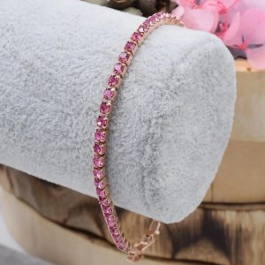 Bratara placata aur cristale Zirconia roz
