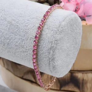 Bratara placata aur cristale Zirconia roz