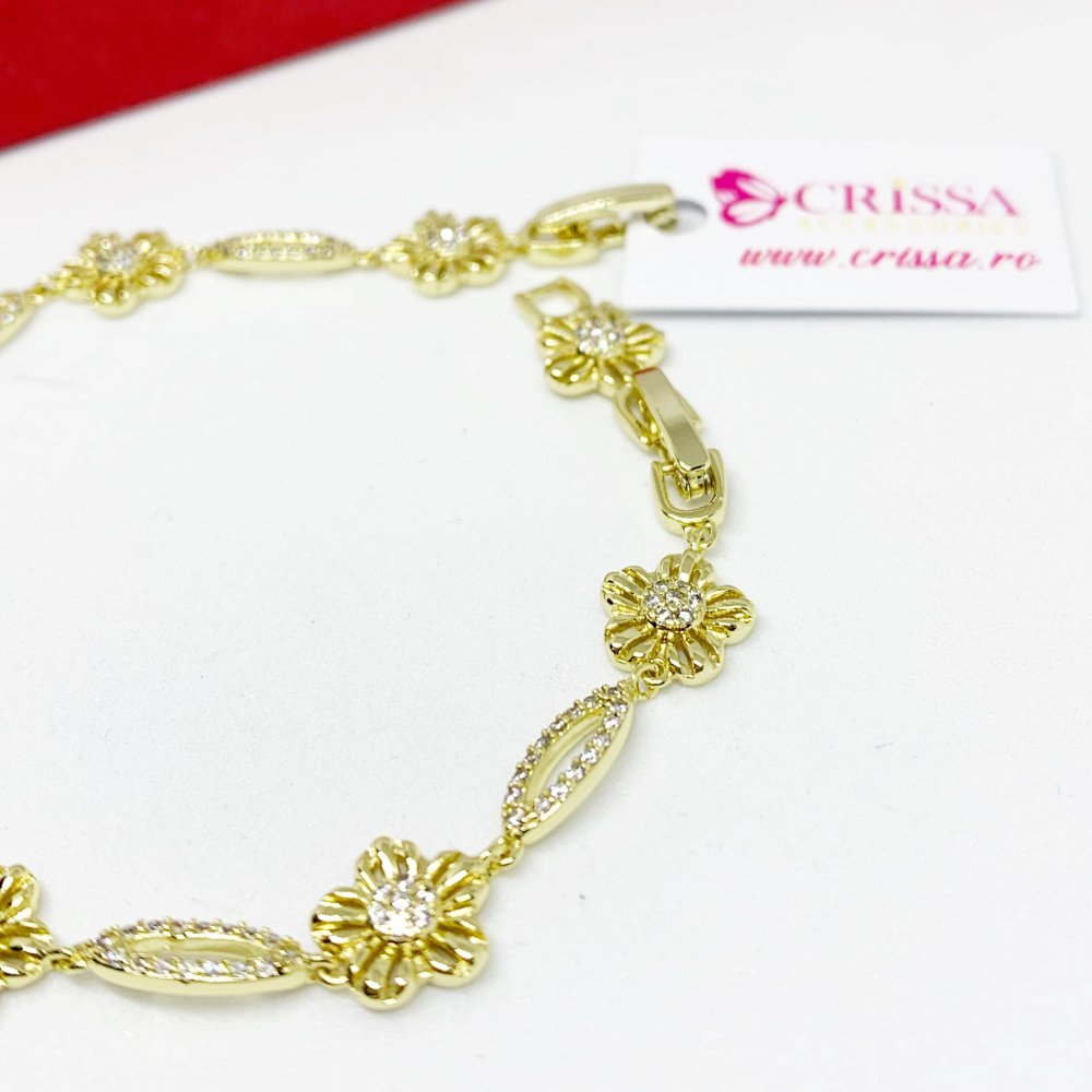 Bratara placata aur galben 18k cu flori
