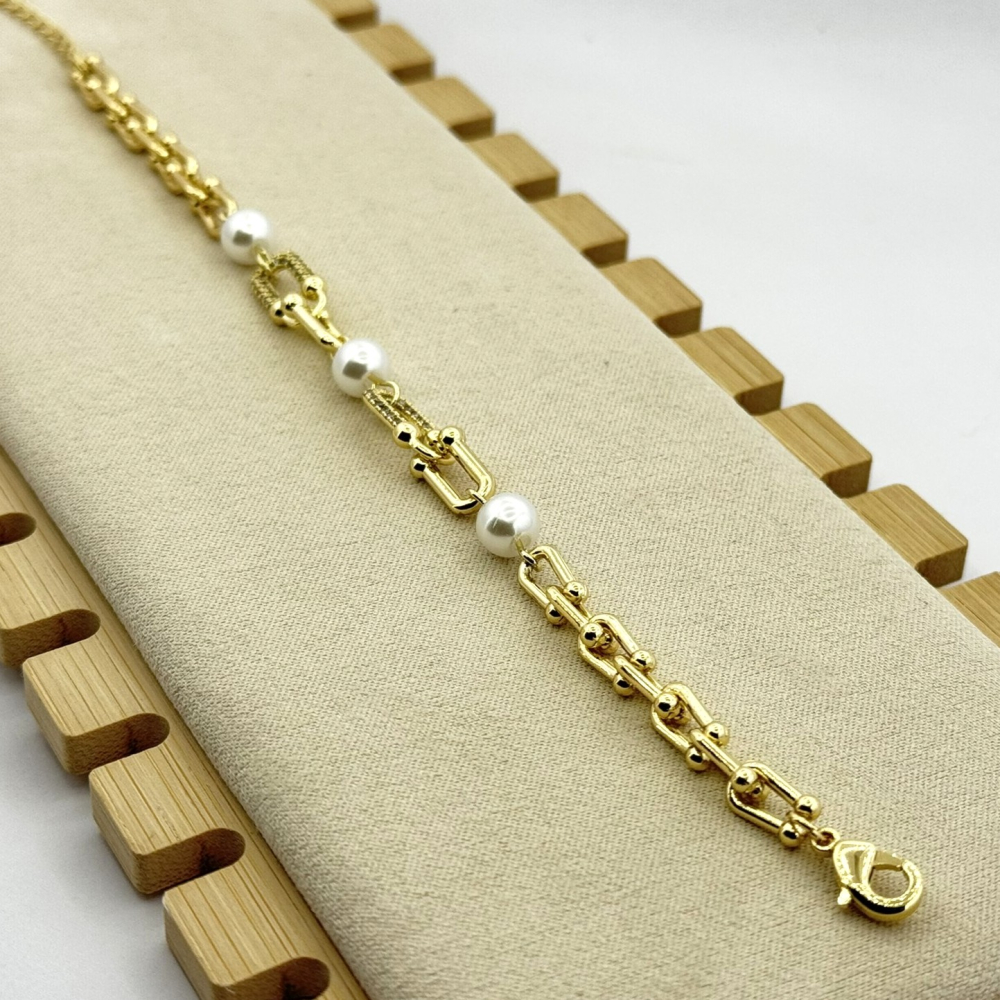 Bratara placata cu aur 18k cu perle