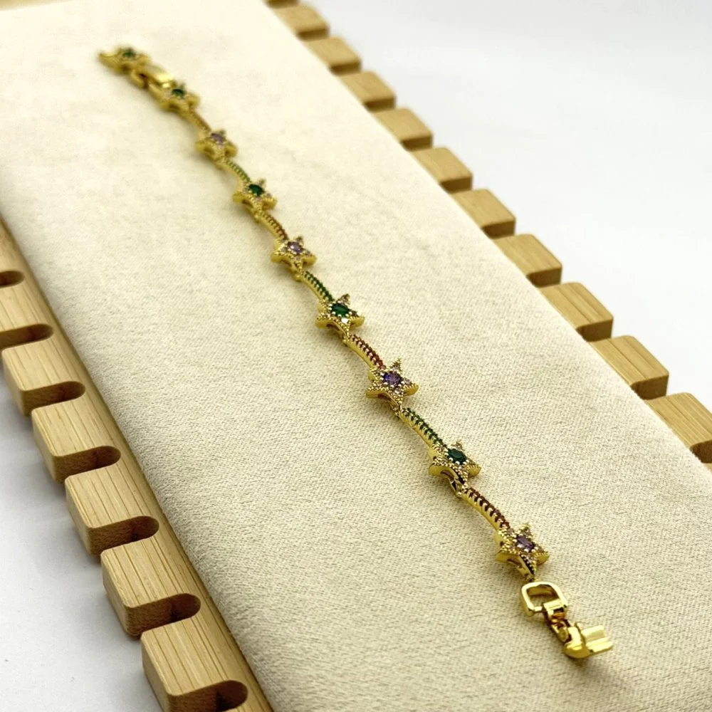 Bratara placata cu aur 18k stelute colorate