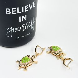 Cercei placati aur 18K broscute verzi