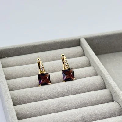 Cercei placati aur 18k cristal colorat