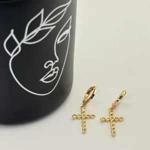 Cercei placati aur 18k cruciulite lungi