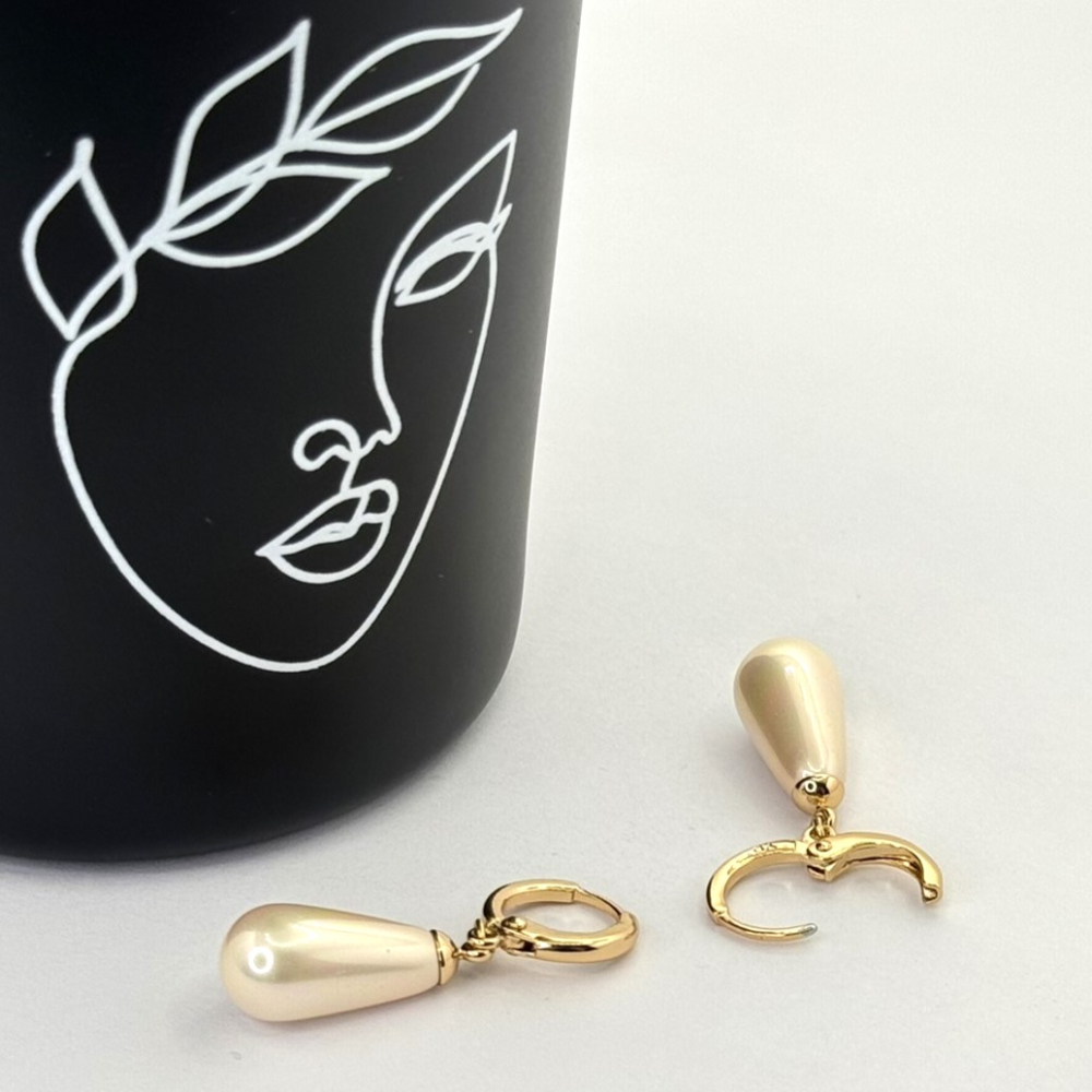 Cercei placati aur 18k cu perle ivory