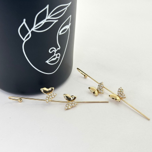 Cercei placati aur 18k earcuff cu fluturi
