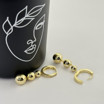 Cercei placati aur 18k lungi cu bilute