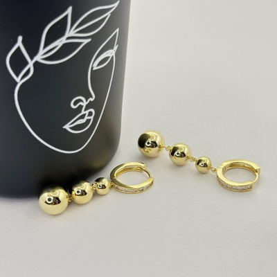 Cercei placati aur 18k lungi cu bilute