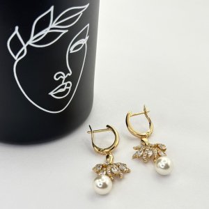 Cercei placati aur 18k lungi cu perle