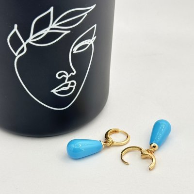 Cercei placati aur 18k perlute bleu