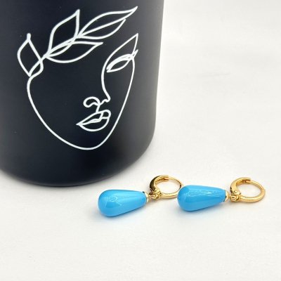 Cercei placati aur 18k perlute bleu