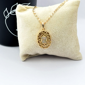 Colier placat aur 18k pandantiv oval