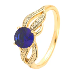 Inel placat aur 18k cristal albastru