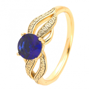 Inel placat aur 18k cristal albastru