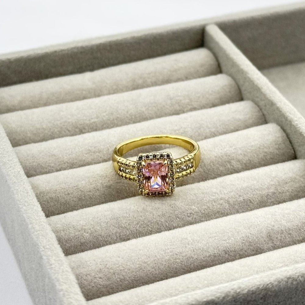 Inel placat aur 18k cristal colorat mare