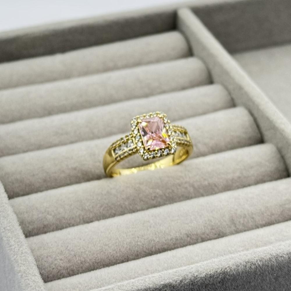 Inel placat aur 18k cristal colorat mare