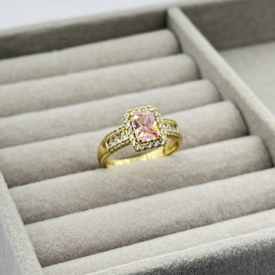 Inel placat aur 18k cristal colorat mare