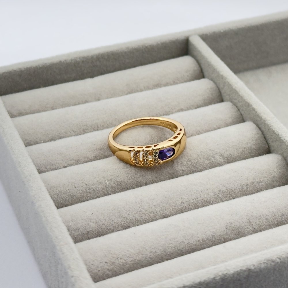 Inel placat aur 18k cristal mov