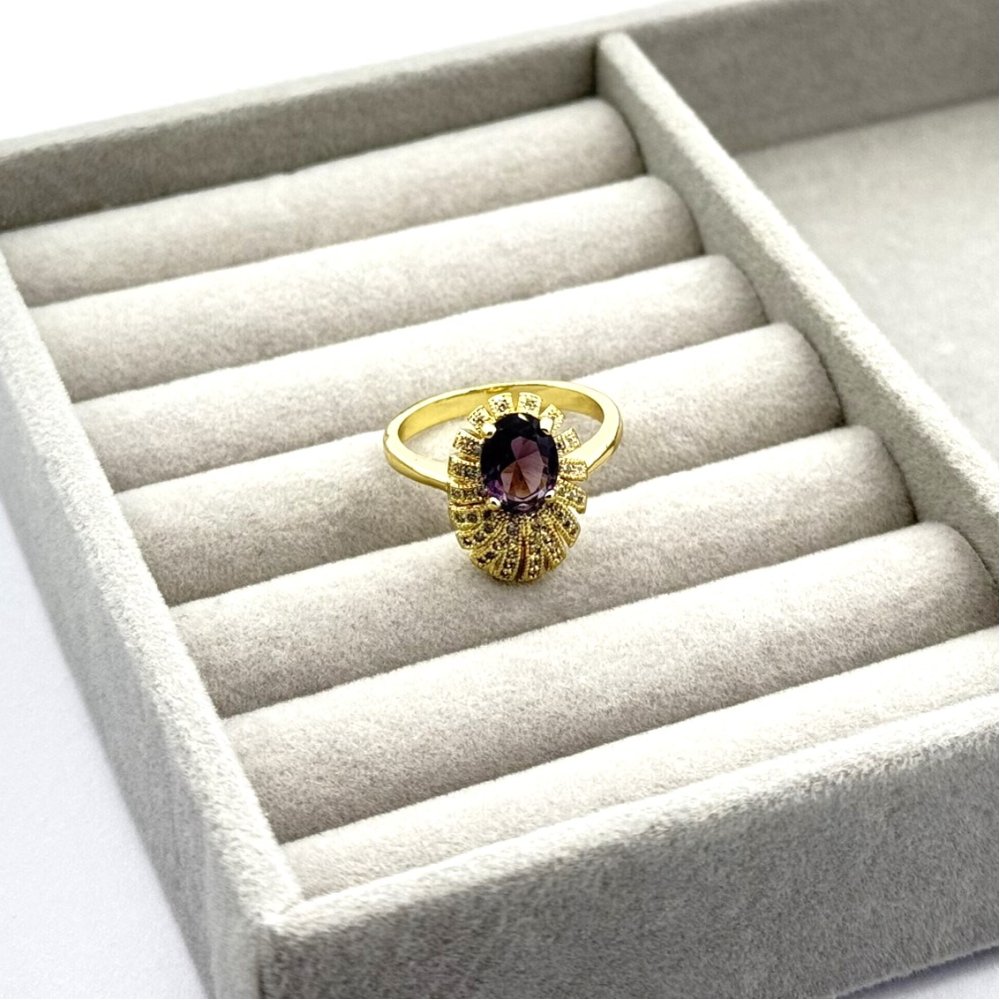 Inel placat aur 18k cristal mov