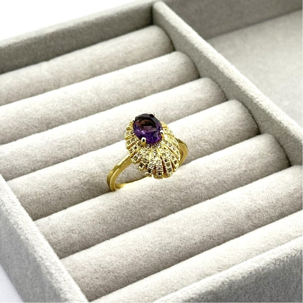 Inel placat aur 18k cristal mov
