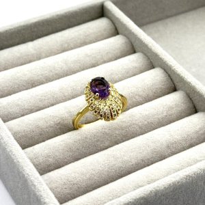 Inel placat aur 18k cristal mov