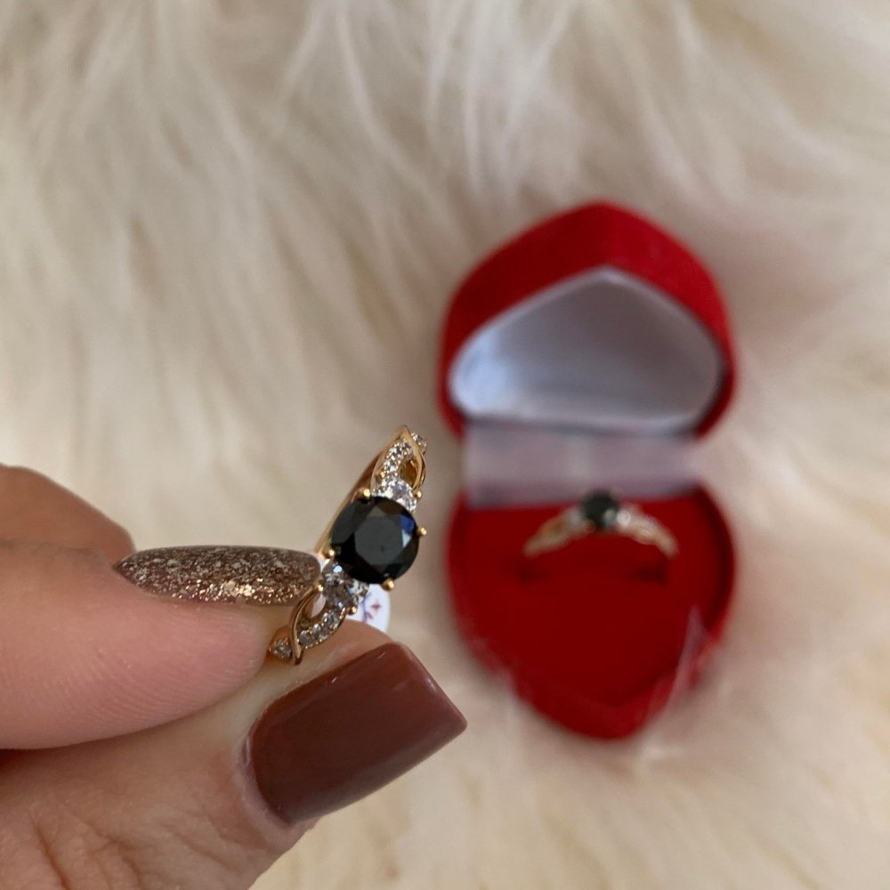 Inel placat aur 18k cristal negru