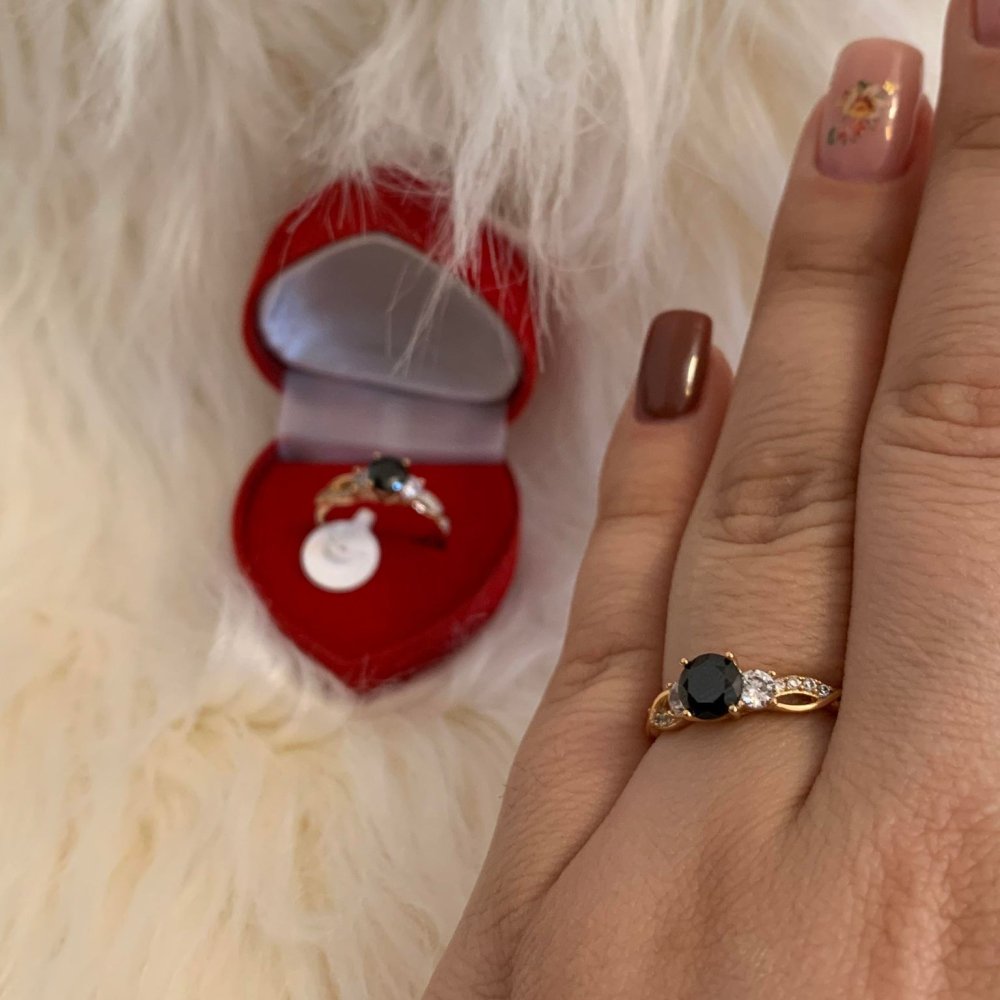 Inel placat aur 18k cristal negru