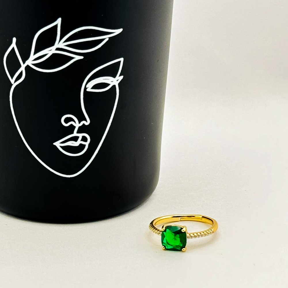 Inel placat aur 18k cristal verde