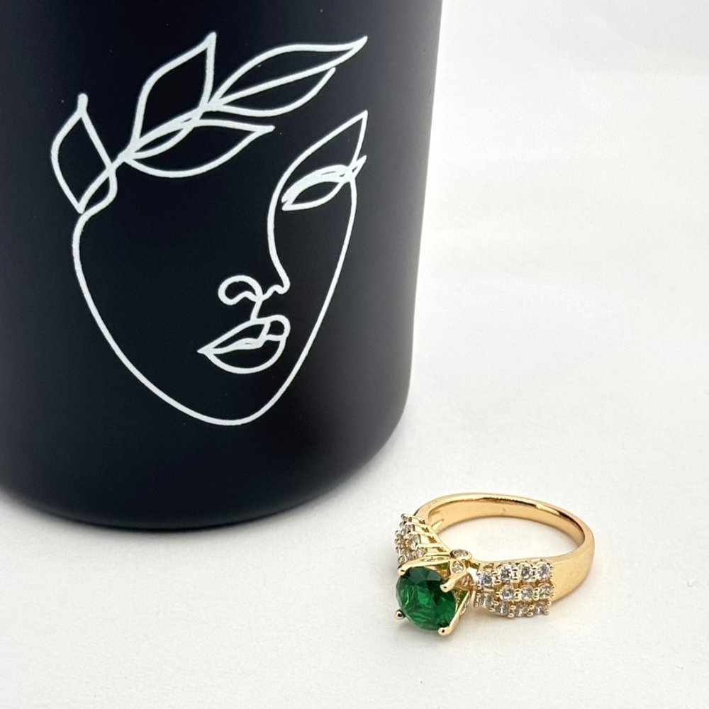 Inel placat aur 18k cristal verde