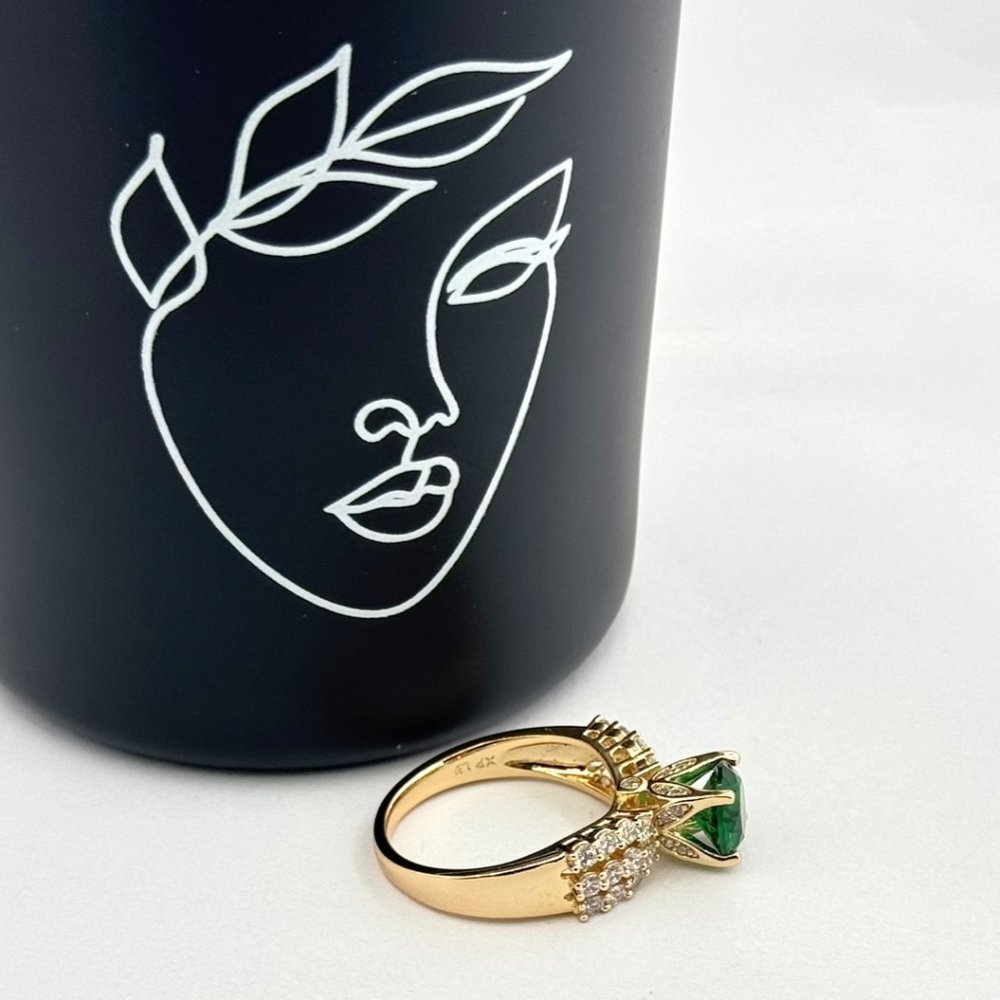 Inel placat aur 18k cristal verde