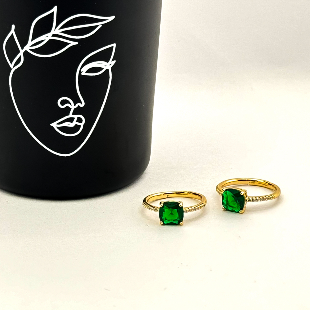 Inel placat aur 18k cristal verde