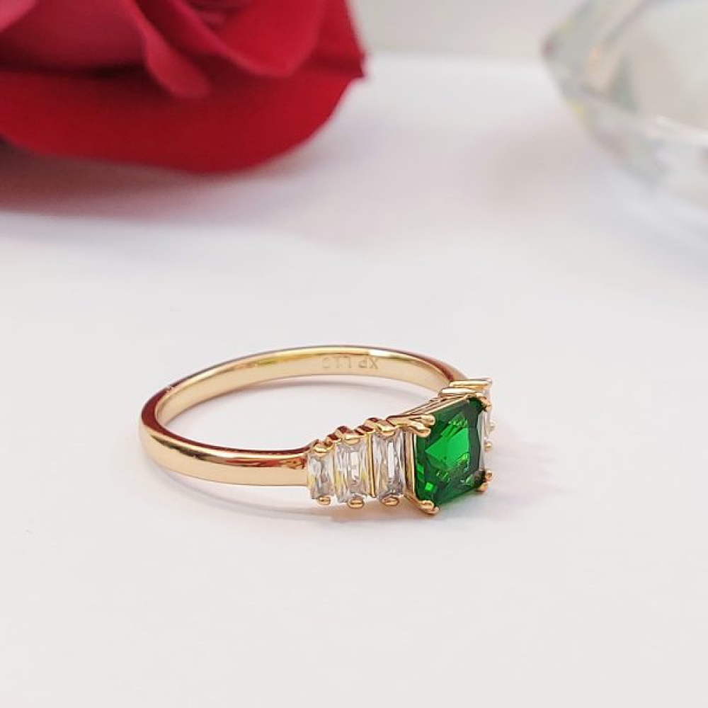 Inel placat aur 18k cristal verde