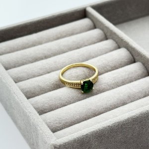 Inel placat aur 18k cristal verde