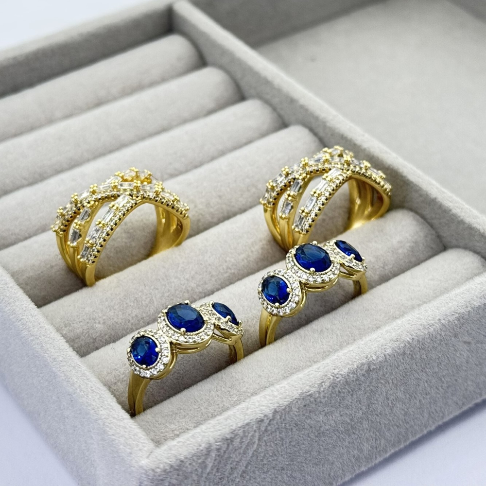 Inel placat aur 18k cristale albastre