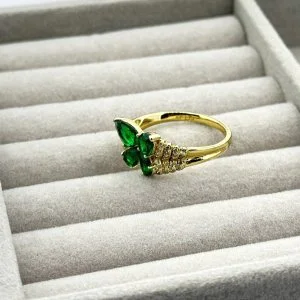 Inel placat aur 18k cristale Zirconia verzi