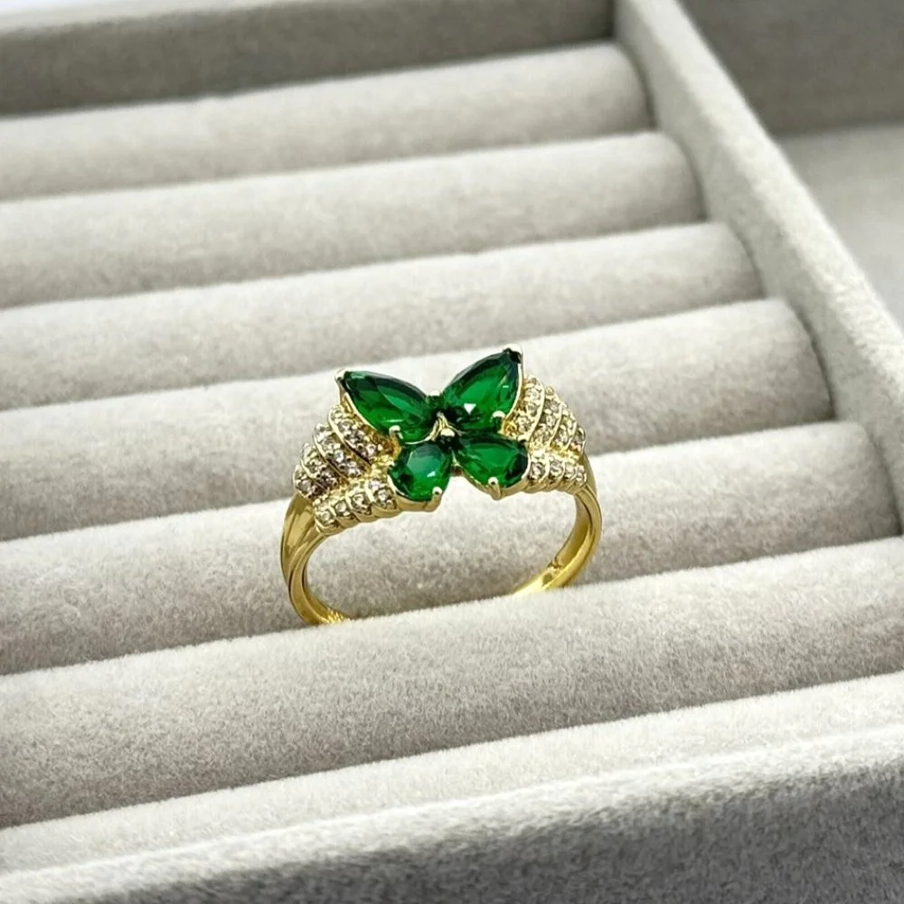 Inel placat aur 18k cristale Zirconia verzi