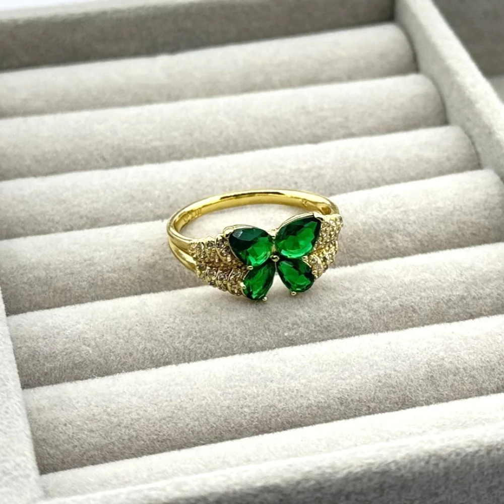 Inel placat aur 18k cristale Zirconia verzi