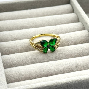 Inel placat aur 18k cristale Zirconia verzi Inel placat aur 18k cristale Zirconia verzi