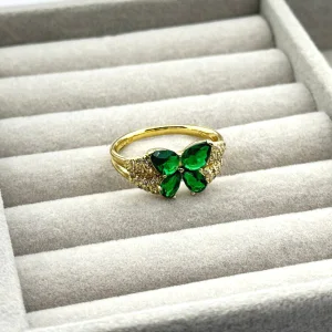 Inel placat aur 18k cristale Zirconia verzi