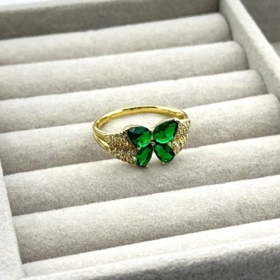 Inel placat aur 18k cristale Zirconia verzi