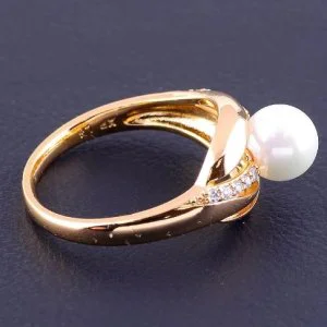Inel placat aur 18k cu perla alba