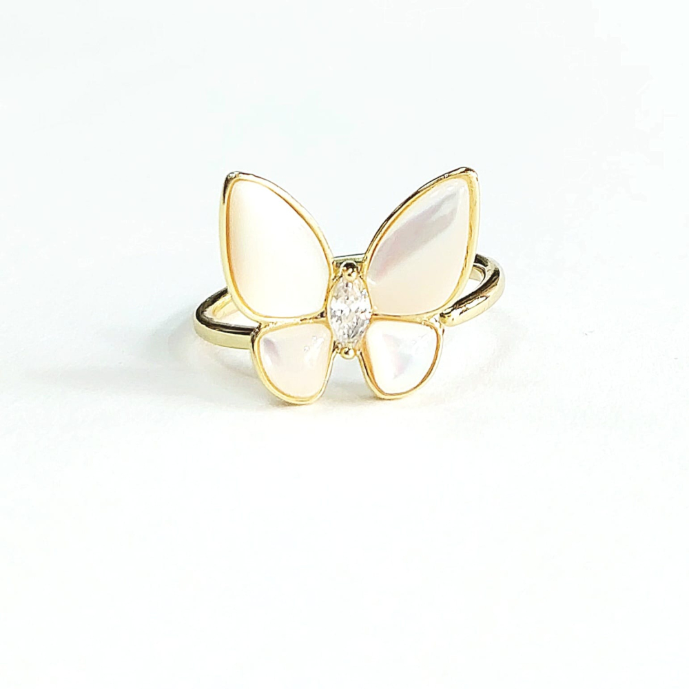 Inel placat aur 18k fluture alb