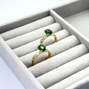 Inel placat aur cristal verde