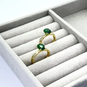 Inel placat aur cristal verde
