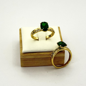 Inel placat aur cristal verde