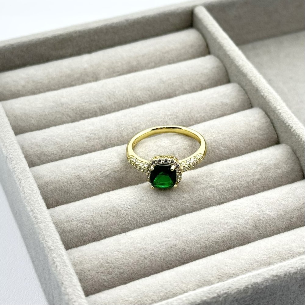 Inel placat aur cristal Zirconia verde