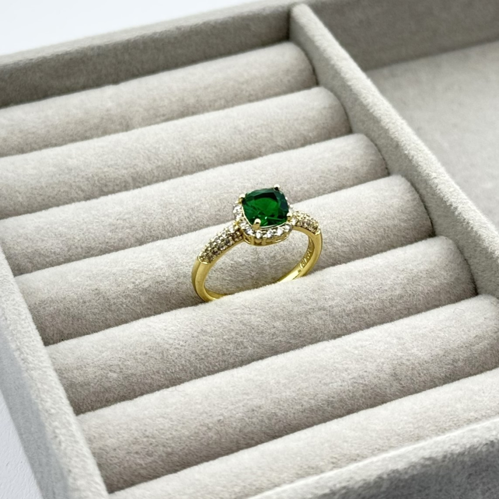 Inel placat aur cristal Zirconia verde